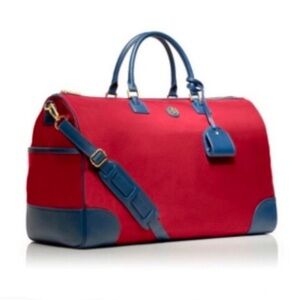 TORY BURCH Robinson Red Blue Nylon Travel Duffel Weekender Bag